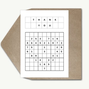 Tarjeta de agradecimiento de sudoku personalizada, divertida tarjeta de felicitación de sudoku con broma de papá, divertida tarjeta de felicitación con juego de rompecabezas de sudoku de 5 x 7 pulgadas
