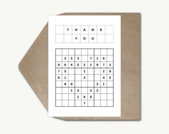 Personalised Sudoku Thank You Card, Funny Sudoku Greetings Card Dad Joke,  Funny Greetings Card Sudoku Puzzle Game 5x7"