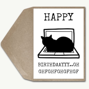 Personalizado divertido gato papá broma tarjeta de cumpleaños gato mamá feliz cumpleaños gato en la computadora portátil tarjeta de felicitación gato padre tarjeta gato amigo tarjeta cumpleaños