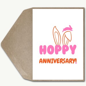 Süße hoppy Jubiläumskarte, lustige Hochzeitsjubiläum, Kaninchen-Wortspiel Grußkarte, modernes Jubiläumsfrau, Ehemann, Freundin, Freund