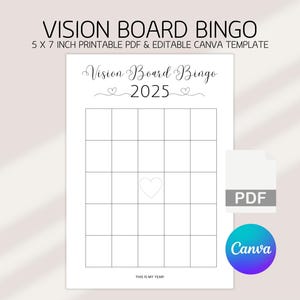 2025 Vision Board Bingokaart Vision Board-sjabloon 2025 Digitaal Vision Board 2025 Canva Vision Board Afdrukbaar nieuwjaarsbingo 2025-manifest