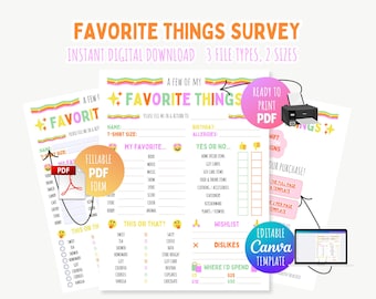 My Favorite Things List Team Building Questionnaire Get To Know Me Employee Favorites, Coworker All About Me Printable Gift Idea Staff Form