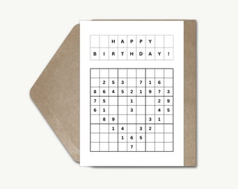Sudoku Birthday Card for Him, Funny Sudoku Greetings Card Dad Joke,  Sudoku Puzzle Game Card Grandad, 300gsm 5x7" Personalised Card Brother