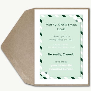 Cartão de Natal engraçado personalizado pai, o fardo financeiro favorito não será capaz de pagar você, piada do banco do pai cartão de felicitações engraçado pai natal