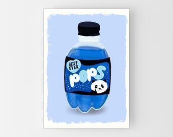 Funny Father's Day Card for Dad or Grandad: Best Ever Pops Fathers Day Card, Panda Pop Retro Fizzy Drink Joke, Personalise Choose Size A6-A4