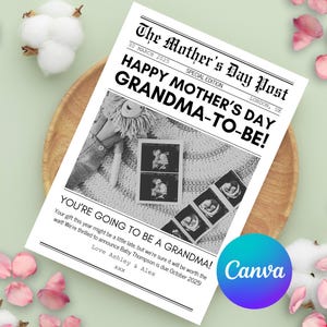Faire-part de grossesse de jour de mères de journal Faire-part de bébé de fête des mères Modèle de journal Fête des mères grand-mère Carte de fête des mères grand-mère