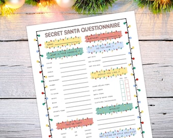 Printable Secret Santa Questionnaire Coworker Secret Santa Wishlist Download Favorite Thing Christmas Gift Exchange Form Secret Santa Survey