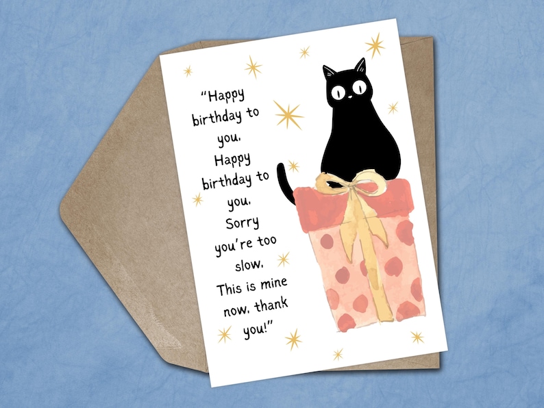 Cat Happy Birthday Card Funny Birthday Card for Her Cute Black Cat Mum ...