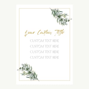 Poster di matrimonio personalizzato Biglietto A5 Stampa artistica da parete Regalo Coppia Citazione personalizzata Testo Anniversario Carta Fogliame Acquerello Salvia Verde Oro