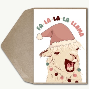 Carte de Noël amusante Fa-la-la-la-lama, musique festive, chanson, jeu de mots, blague animal lama, carte de Noël, carte de voeux de vacances lui, elle, ami, papa, maman
