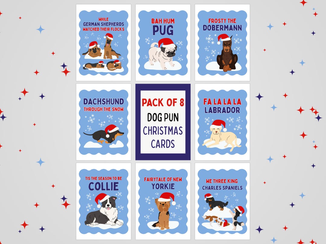 Dog Christmas Cards Pack of 8 Funny Christmas Cards, Animal Xmas Cards ...