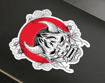 Japanese Oni Yokai Vinyl Decal Stickers Kiss-Cut Demon Decal Sticker Cherry Blossom Samurai Strong Sakura Arta