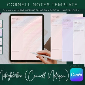 Notes Template | Note Sheets | Cornell Notes Template Editable Customizable | Notes | Canva Template | Digital & Printable