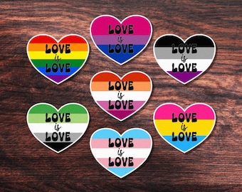 Heart Pride Stickers - Love is Love - Available in 7 different LGBTQIA+ Designs!