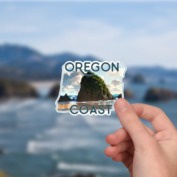 Oregon Coast Sticker, Haystack Rock Great for Hydroflask, Laptop, or outdoors. Waterproof Vinyl Sticker