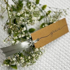 Handwritten Name Cards with Ribbon - Kraft