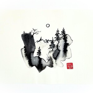 Samadhi - Versenkung (japanische Tuschemalerei), sumi-e Kunst, minimalistisch, handgemacht