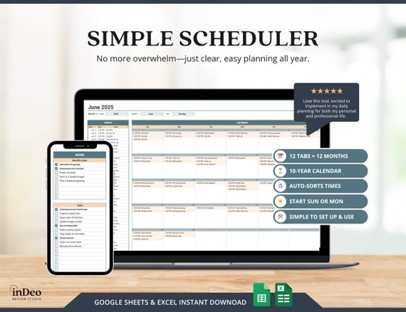 2026 Monthly Digital Calendar Template Excel Daily Planner for Events and Tasks Tracker Spreadsheet Planner ADHD Schedule Business Tracker