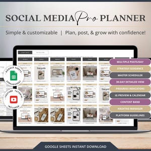 Contentplanner voor sociale media Google-spreadsheet Sjabloon voor beheer van sociale media Digitale contentplanner ADHD Socialmediaplanner Marketing