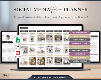Pianificatore di contenuti per social media Foglio di calcolo Google Modello di gestione dei social media Pianificatore di contenuti digitali ADHD Pianificatore di social media Marketing