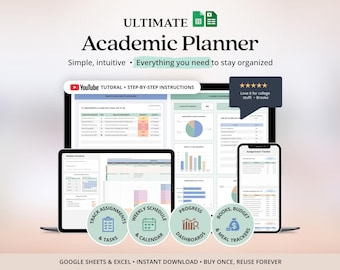Assignment Tracker Excel Student Planner Google Sheets Spreadsheet For School Planner Student Study Planner Monthly Book Budget Tracker