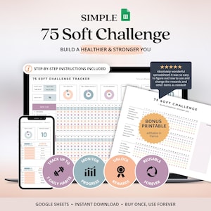 75 Soft Challenge Fitness Tracker Daily Habit Tracker Google Sheets Spreadsheet Template For Health and Wellness Planner Digital Download