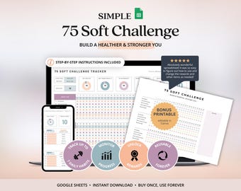 75 Soft Challenge Fitness-Tracker, täglicher Gewohnheitstracker, Google Sheets-Tabellenvorlage für Gesundheits- und Wellnessplaner (Digitaler Download)