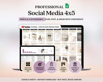 Szablon kalendarza treści w mediach społecznościowych Arkusz kalkulacyjny Cyfrowy planer mediów społecznościowych Posty na Instagramie Arkusz Google Zarządzanie mediami społecznościowymi
