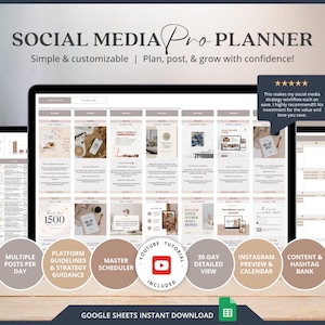 Social Media Planner Social Media Content Planner And Calendar Social Media Management Calendar Digital Content Planner Spreadsheet