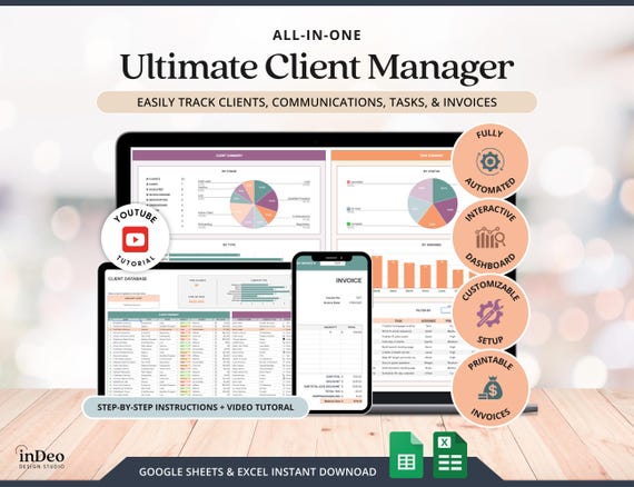 Client Tracker Excel Small Business CRM Google Sheets Client Tracker Template Invoice Tracker Generator Task Tracker Sheet Communication Log