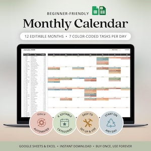 Calendario mensual editable 2027 para Google Sheets y Excel. Plantilla de hoja de cálculo para lista de tareas, planificador y organizador de tareas (descarga digital).