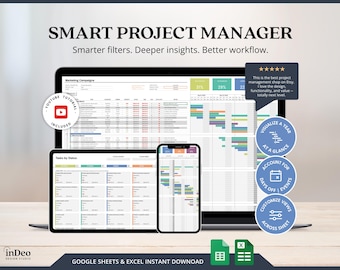 Project Planner Template Project Management Tracker Sheet Gantt Chart Google Sheets Kanban Board Business Project Calendar Team Task Tracker