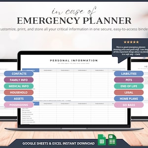 Emergency Kit Excel Template Emergency Planner Sheets Excel In Case Of Emergency Template Sheets Printable Emergency Binder Template Excel