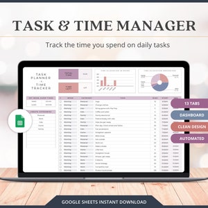Tijdmanagementplanner Google Spreadsheets Taaktracker Spreadsheet voor kleine bedrijven of persoonlijke organisator Sjabloon Dagelijkse planner Afdrukbaar