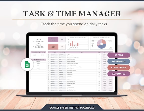 Time Management Planner Google Sheets Task Tracker Spreadsheet For Small Business or Personal Organizer Template Daily Planner Printable