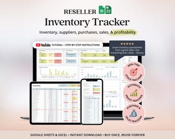 Reseller Spreadsheet Inventory Tracker for Resellers Small Business Google Sheets Resale Inventory and Price Calculator Excel Sales Tracker