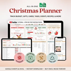 Digital Christmas Planner Spreadsheet Christmas Gift Tracker Google Sheets Christmas Recipe Cards Christmas Countdown Budget Tracker  Excel