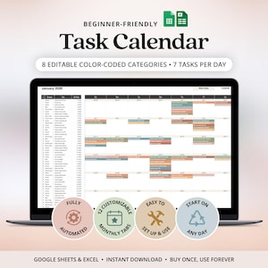 2027 Calendar Color-coded Smart Calendar Goal Planner Google Sheets Excel Task Planner Digital Calendar Planner Printable Monthly Tasks