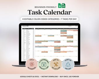2027 Calendar Color-coded Smart Calendar Goal Planner Google Sheets Excel Task Planner Digital Calendar Planner Printable Monthly Tasks