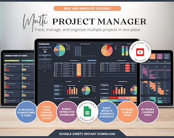 Project Manager Planner Multi Project Management Template Gantt Chart Google Sheets Kanban Board Template Small Business Project Management