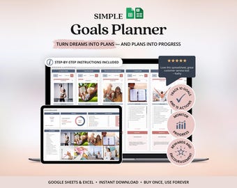 ADHD Digital Goal Planner Motivational Vision Board Template Google Sheets Goal Tasks Tracker Vision Board Printable Personal Planner