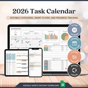 ADHS Aufgaben-Tracker, monatlicher Familiengeburtstagskalender, tägliche Aufgabenpriorität, minimalistischer Google Sheets-Produktivitäts-Aufgabenplaner