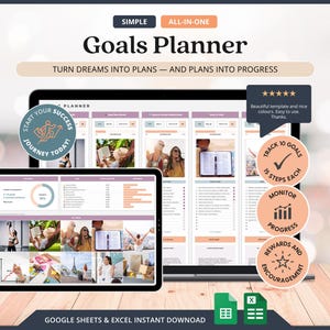 Planer celów Arkusze Google Inteligentny system śledzenia celów Arkusz kalkulacyjny Planer wyznaczania celów Tablica wizualizacji Inspiracja Szablon noworocznych postanowień na rok 2026