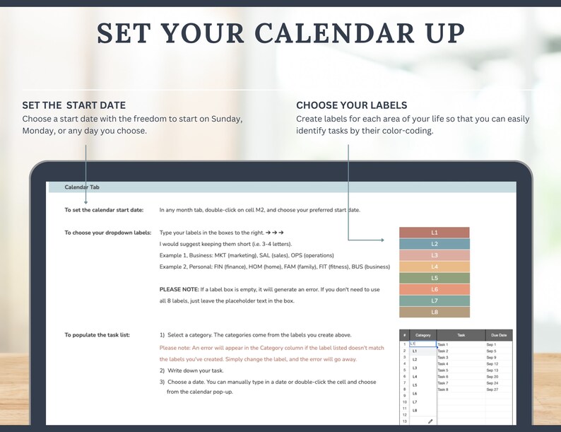 2024 Calendar, Task Calendar Colorcoded Smart Calendar, Goal Planner