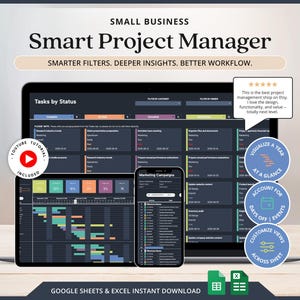 Project Management Excel Task Tracker Spreadsheet Digital Timeline Template Gantt Planner Kanban Board Google Sheets Calendar Template