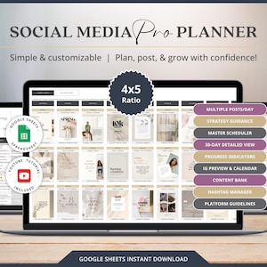 Social Media Content Calendar Template Spreadsheet Digital Social Media Planner Instagram Posts Google Sheet Social Media Management
