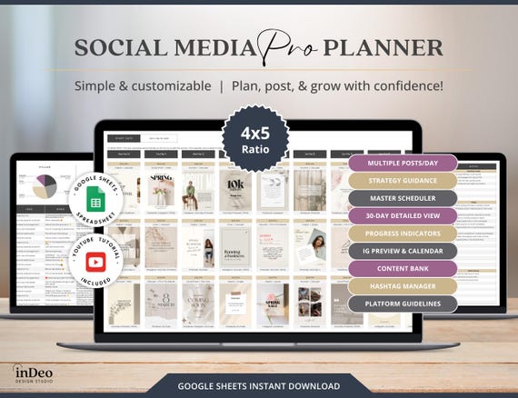 Social Media Content Calendar Template Spreadsheet Digital Social Media Planner Instagram Posts Google Sheet Social Media Management