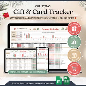 Christmas Gift Tracker Template Google Sheets Excel Christmas Planner Gift List Card And Budget Tracker Stocking Stuffers Holiday To Do List