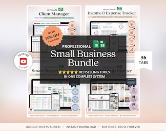 Small Business Bundle Bookkeeping Business Social Media Planner Content Calendar Journal Project Management Client Tracker Google Sheets
