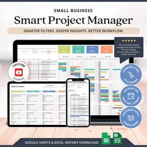 Projektplaner-Vorlage, Projektmanagement-Tracker-Tabelle, Gantt-Diagramm, Google Tabellen, Kanban-Board, Geschäftsprojektkalender, Team-Aufgaben-Tracker